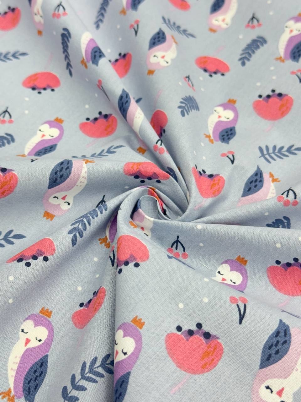 Imported Poplin Fabric with Cute Owl Pattern