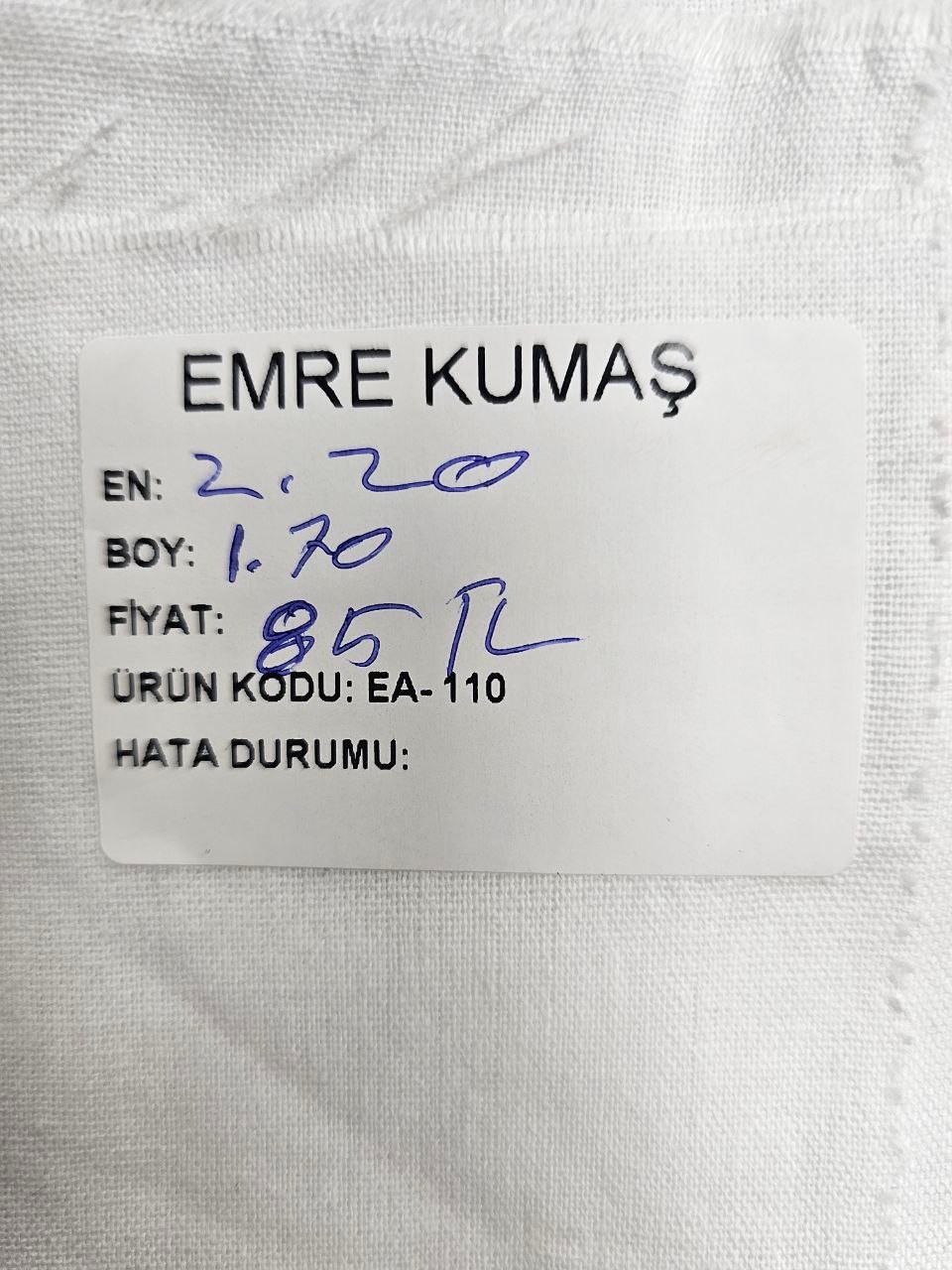 Beyaz Renk Amerikan Bezi Kumaşı