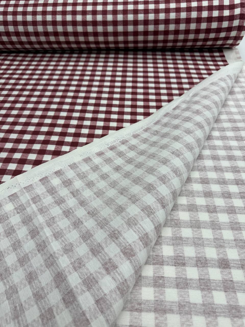 Bordo Kare Desenli Duck Kumaş - Duck Bezi