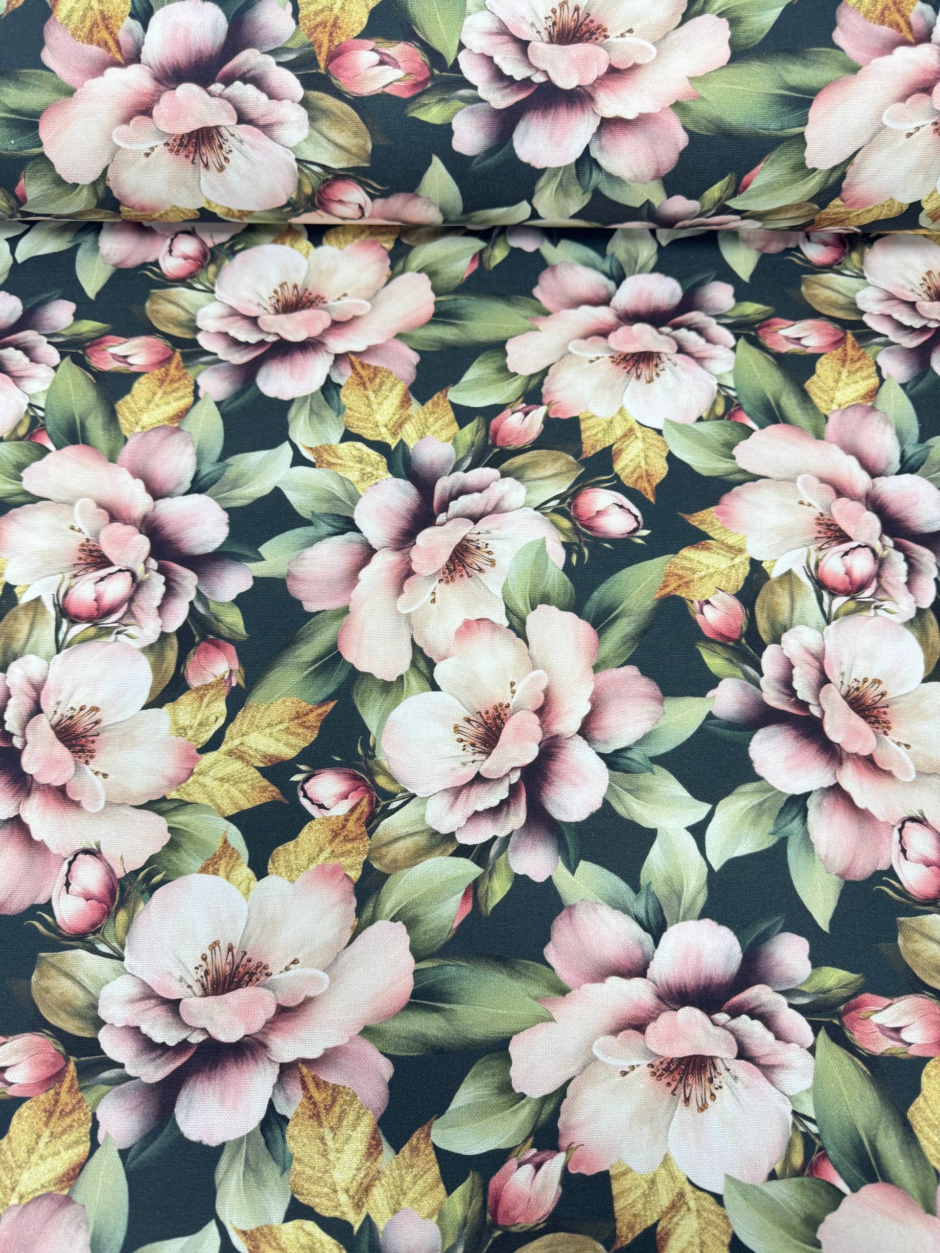 Gece Gülü Desenli Dijital Baskılı Duck Kumaş - Duck Bezi