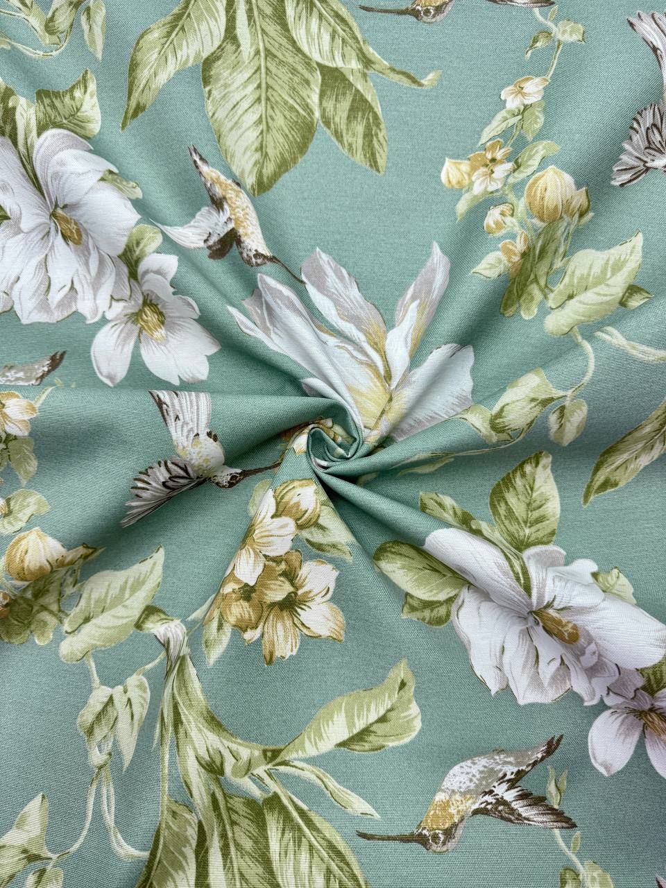 قماش بطة بنقشة توليب كبيرة باللون الأخضر - قماش بطة