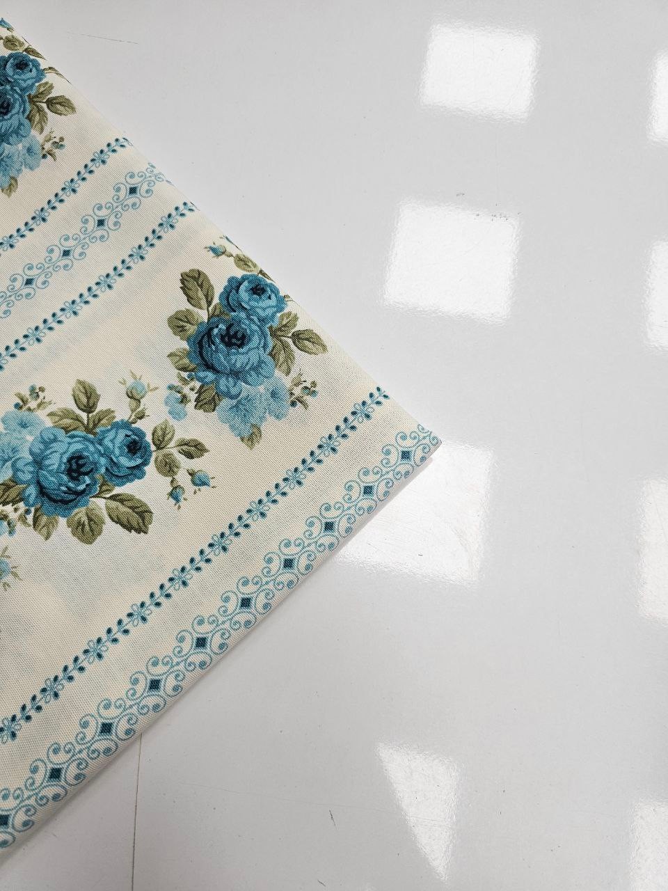 Blue Rose Patterned Duck Fabric
