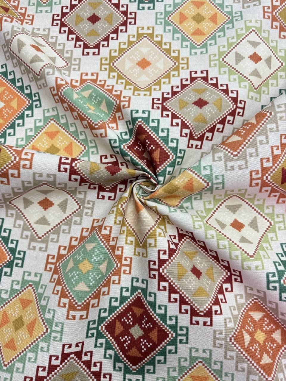 Kareli Kilim Desenli Duck Kumaş - Duck Bezi