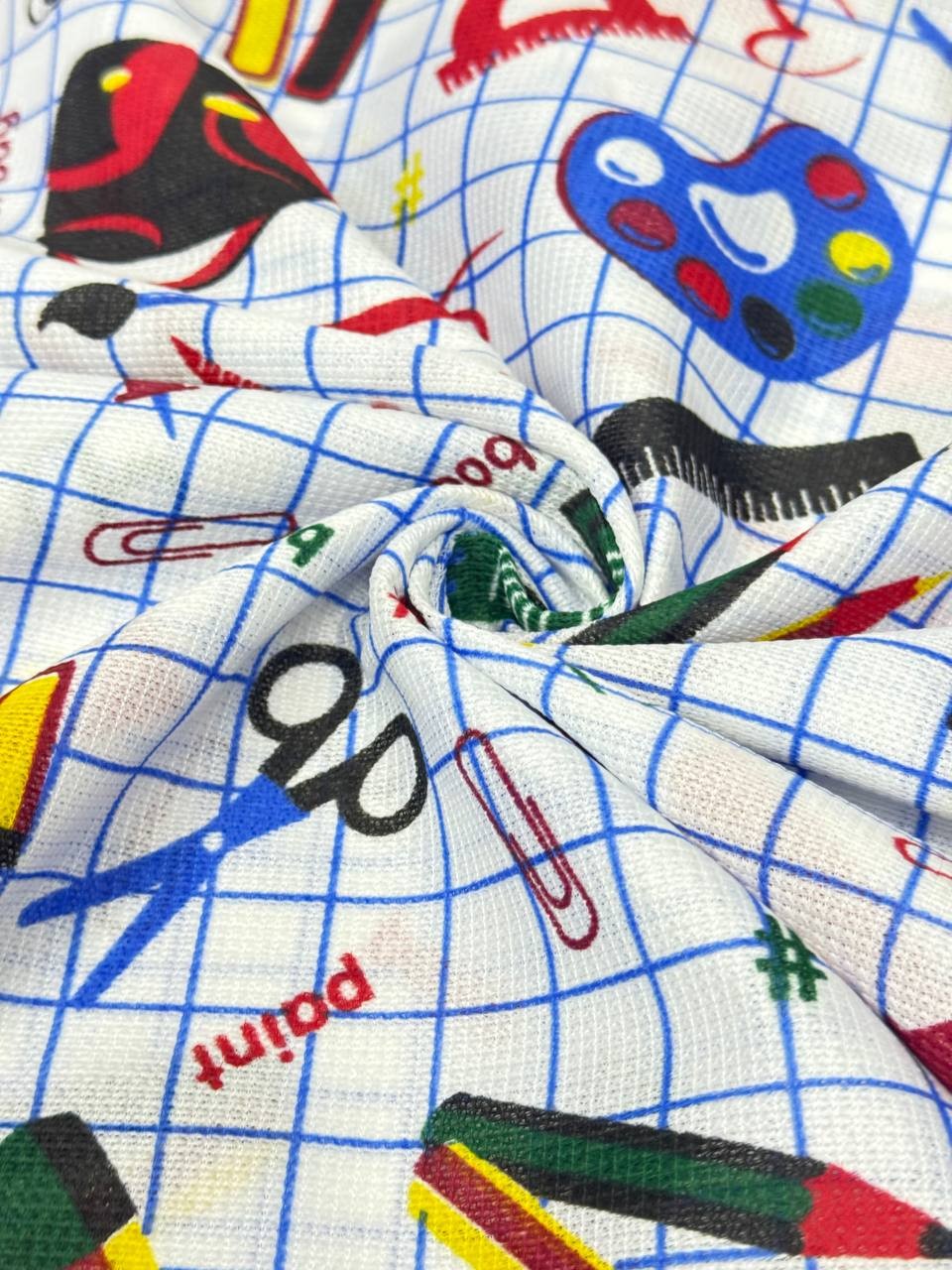 Blue School Themed Carefree Raschel Tablecloth Fabric