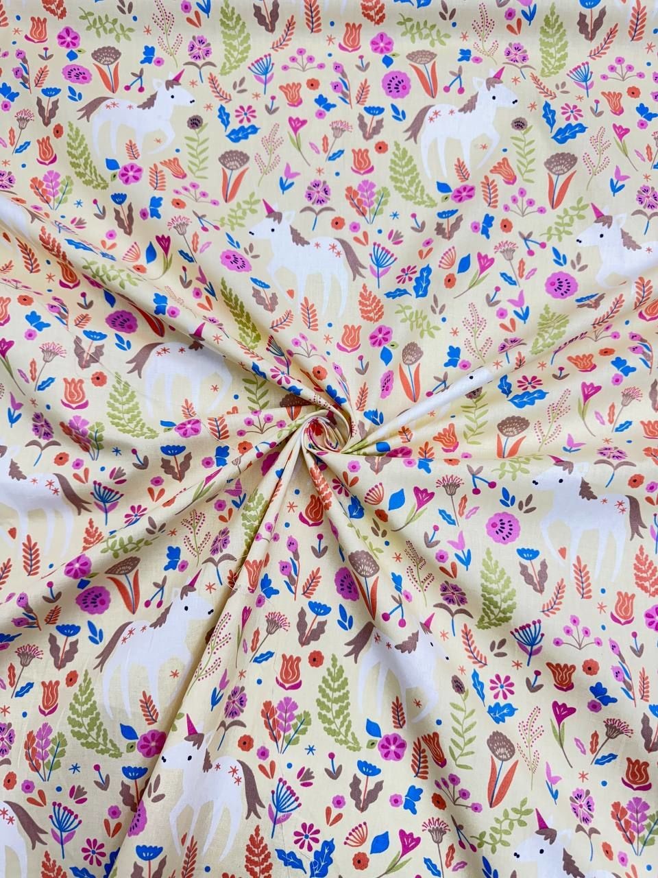 Imported Poplin Fabric with Colorful Spring Flower Pattern