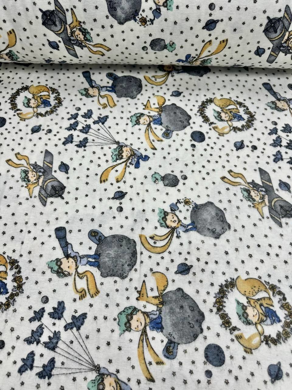 Gri Küçük Prens Desenli Pazen Kumaş