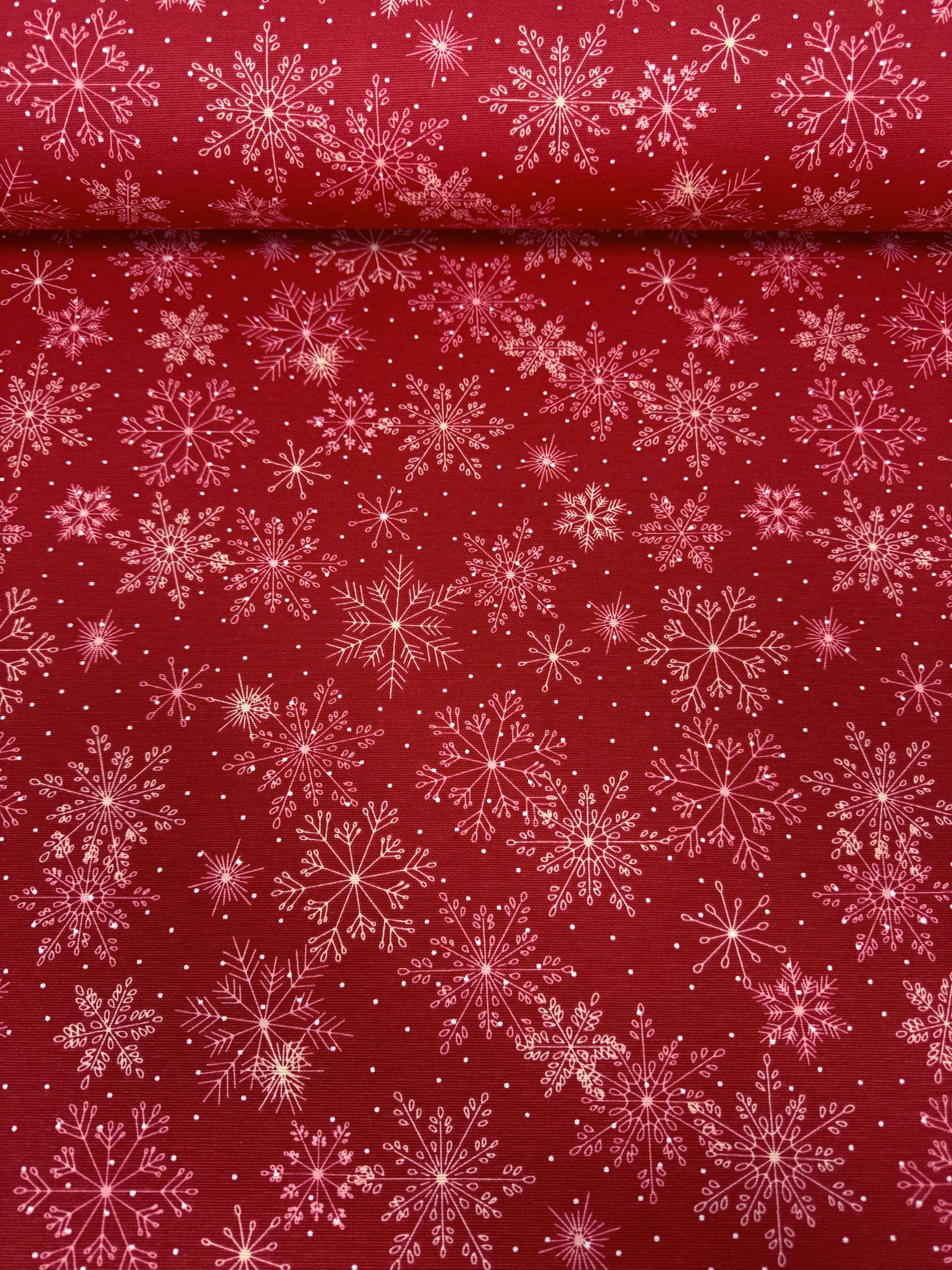 Kar Tanesi Desenli Duck Kumaş - Duck Bezi - Kırmızı