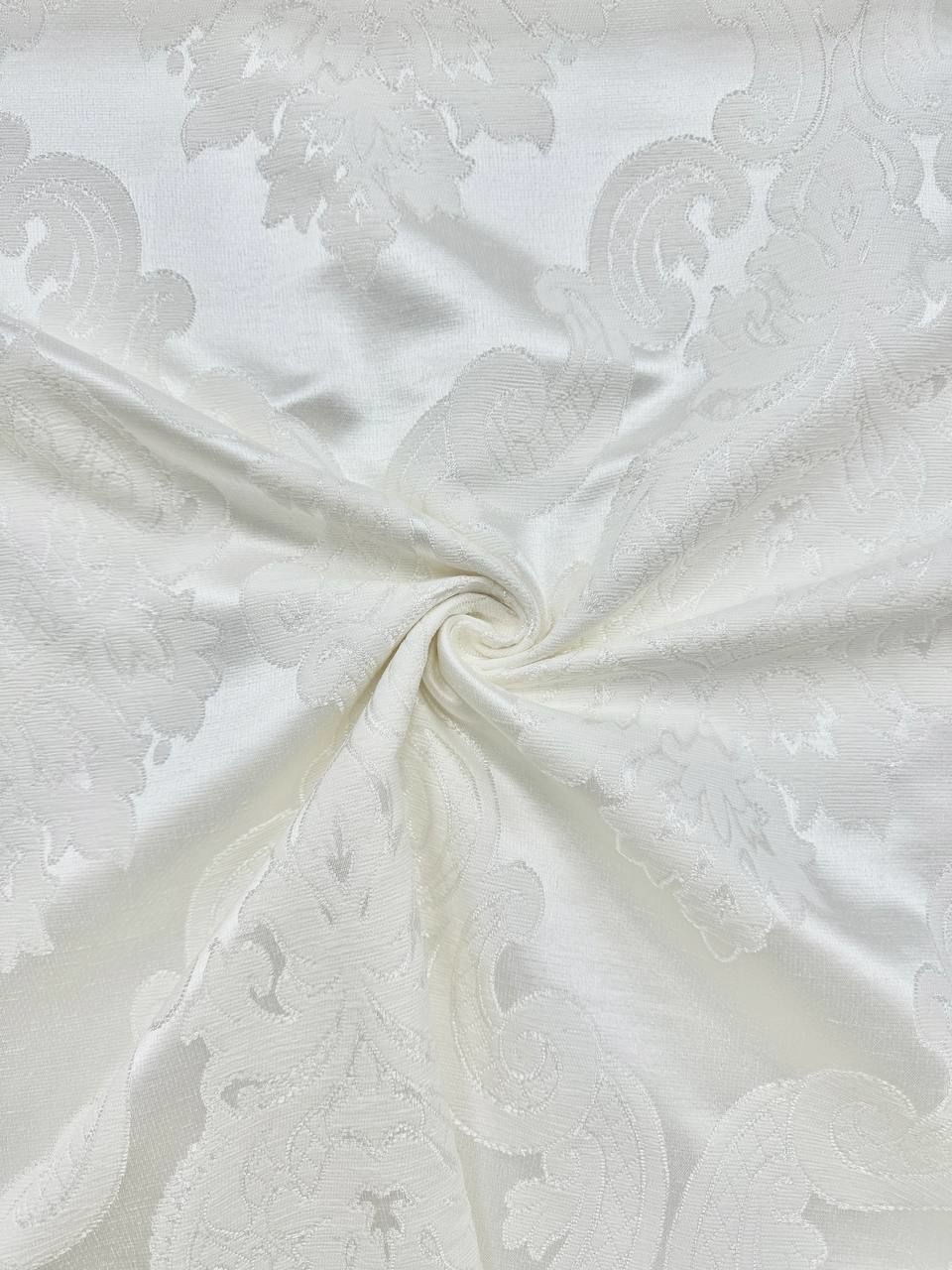Ecru Large Damask Patterned Chenille Pique Fabric