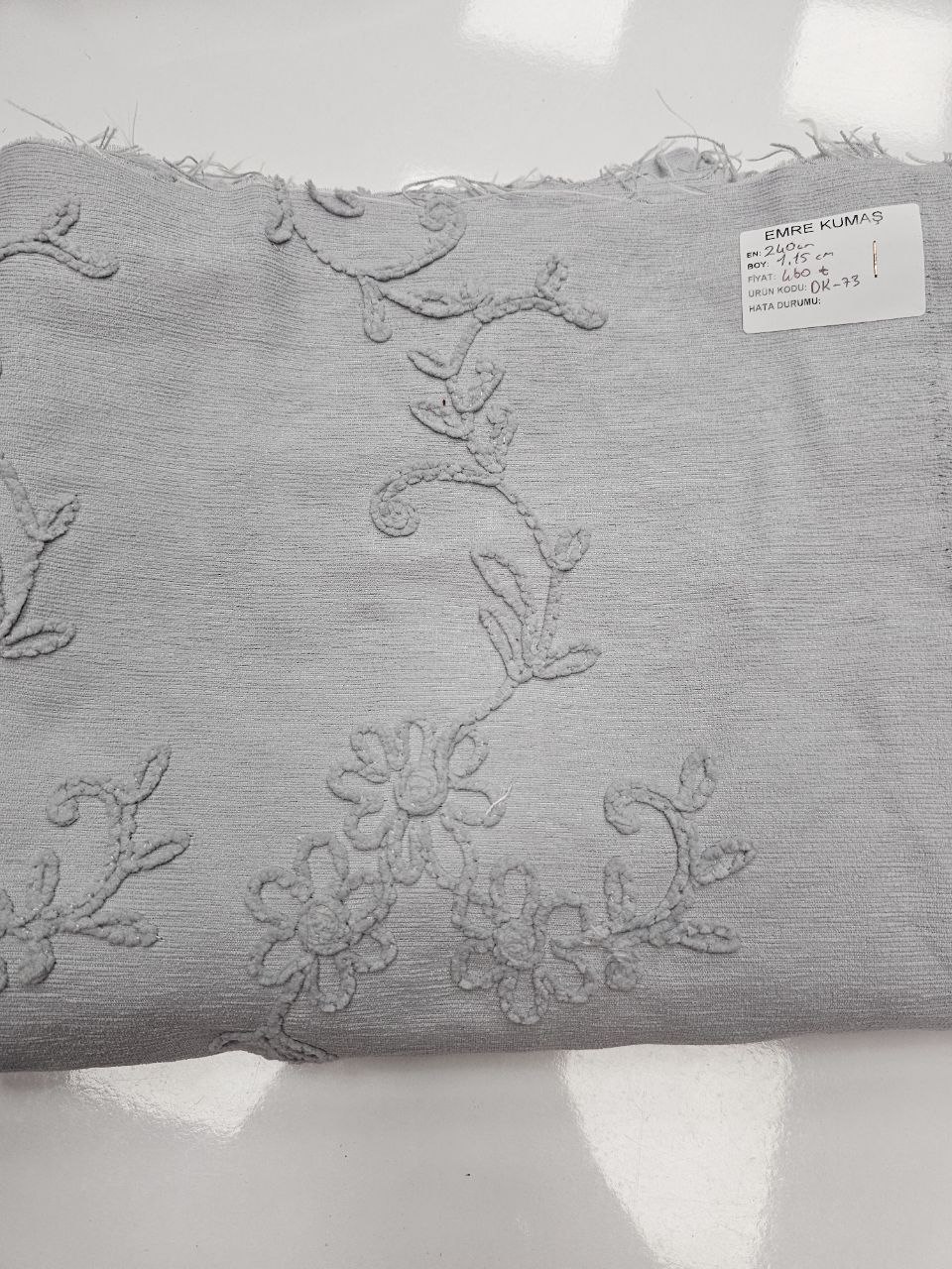 Gray Daisy Patterned Embroidered Hera Pique Fabric