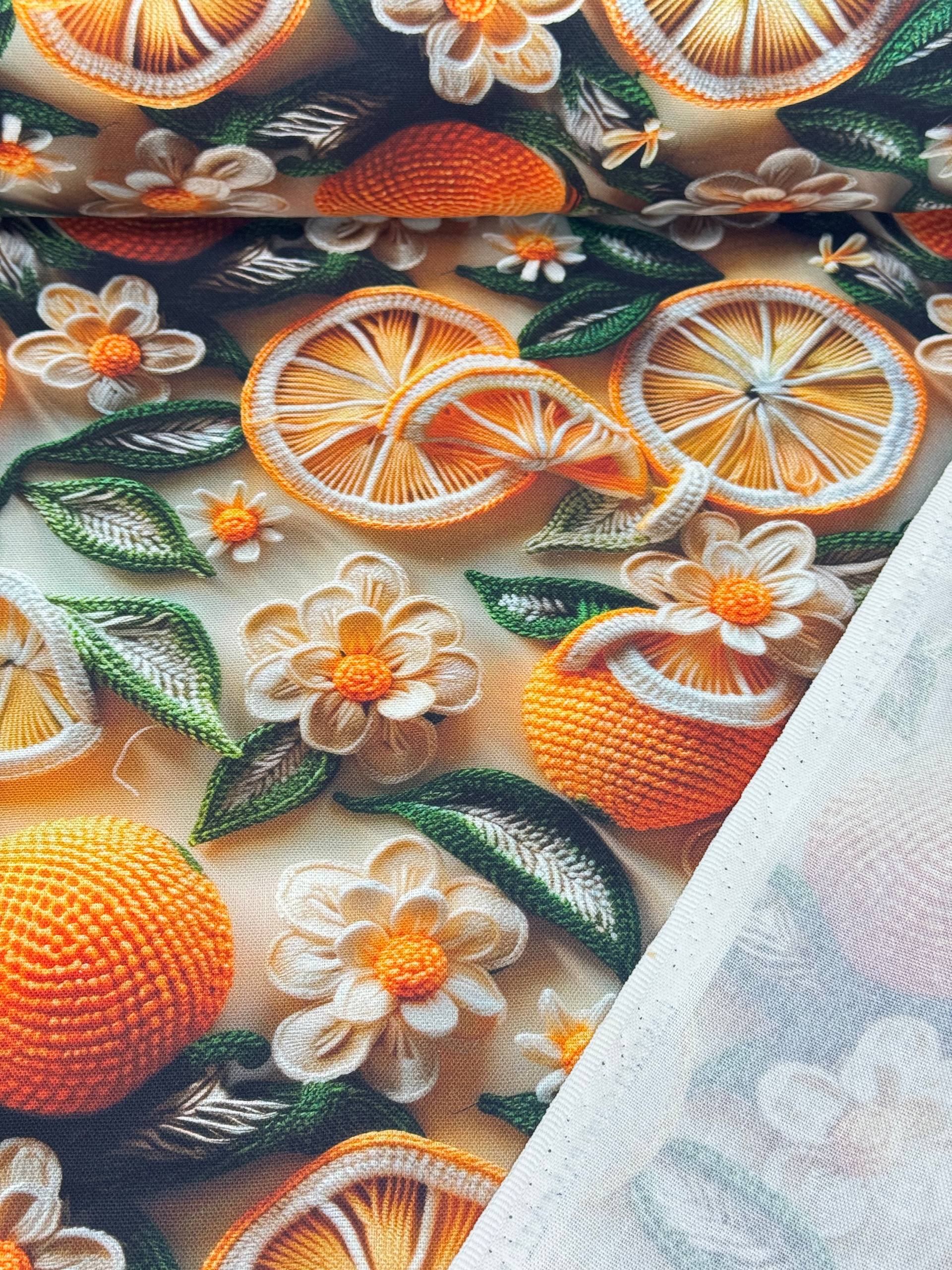 Portakal Desenli Dijital Baskılı Duck Kumaş - Duck Bezi