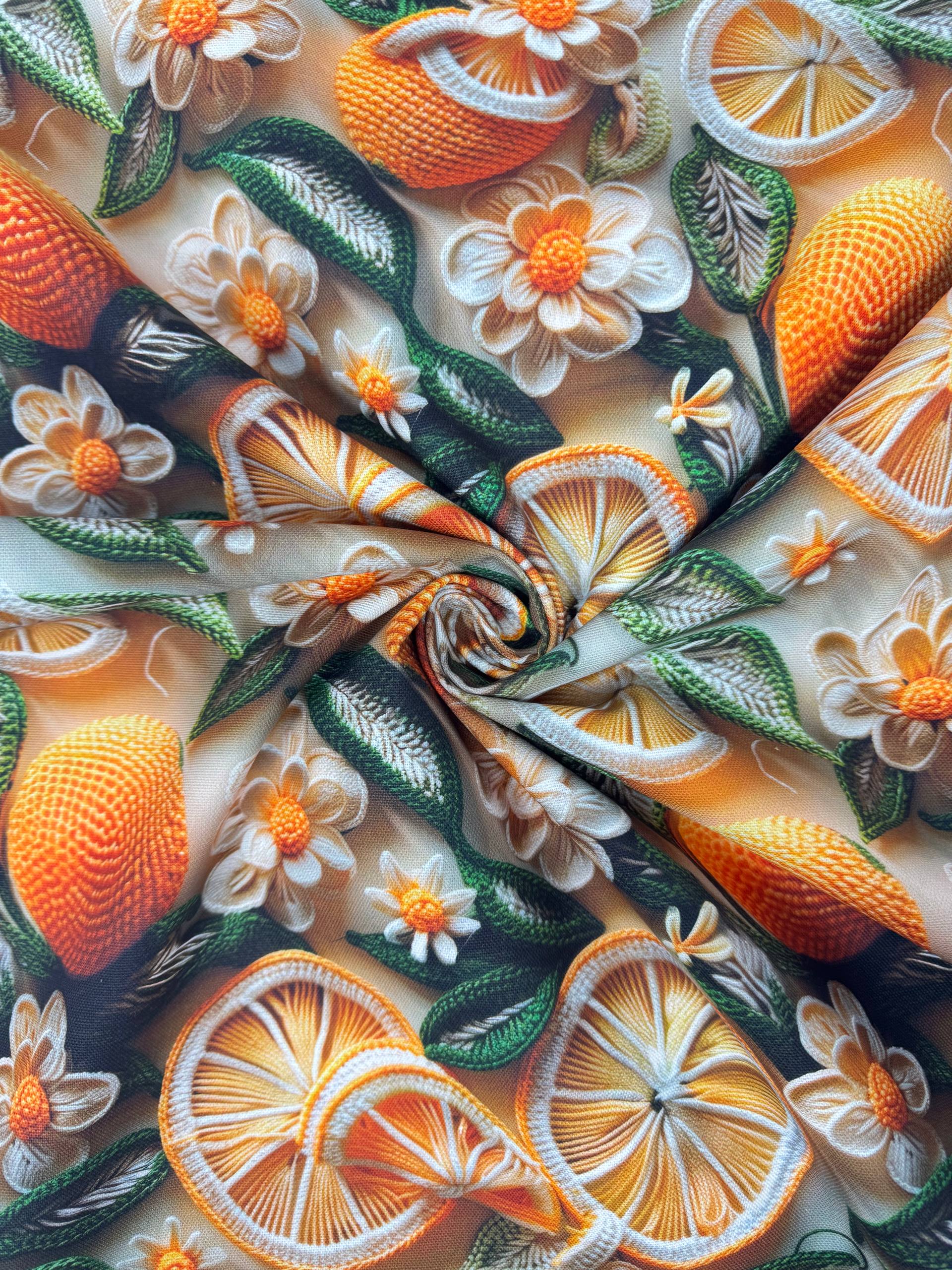 Portakal Desenli Dijital Baskılı Duck Kumaş - Duck Bezi