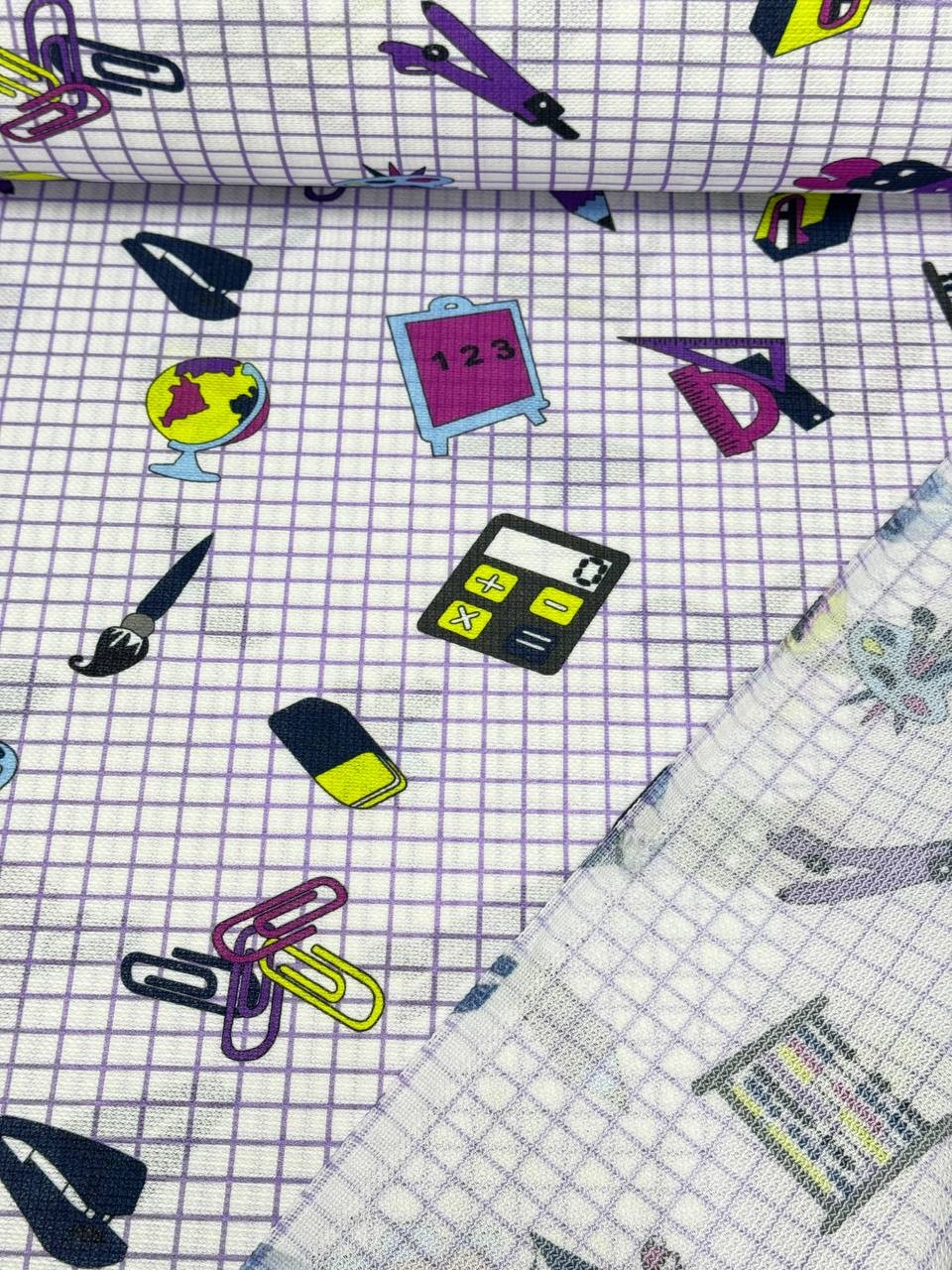 Blue School Themed Carefree Raschel Tablecloth Fabric