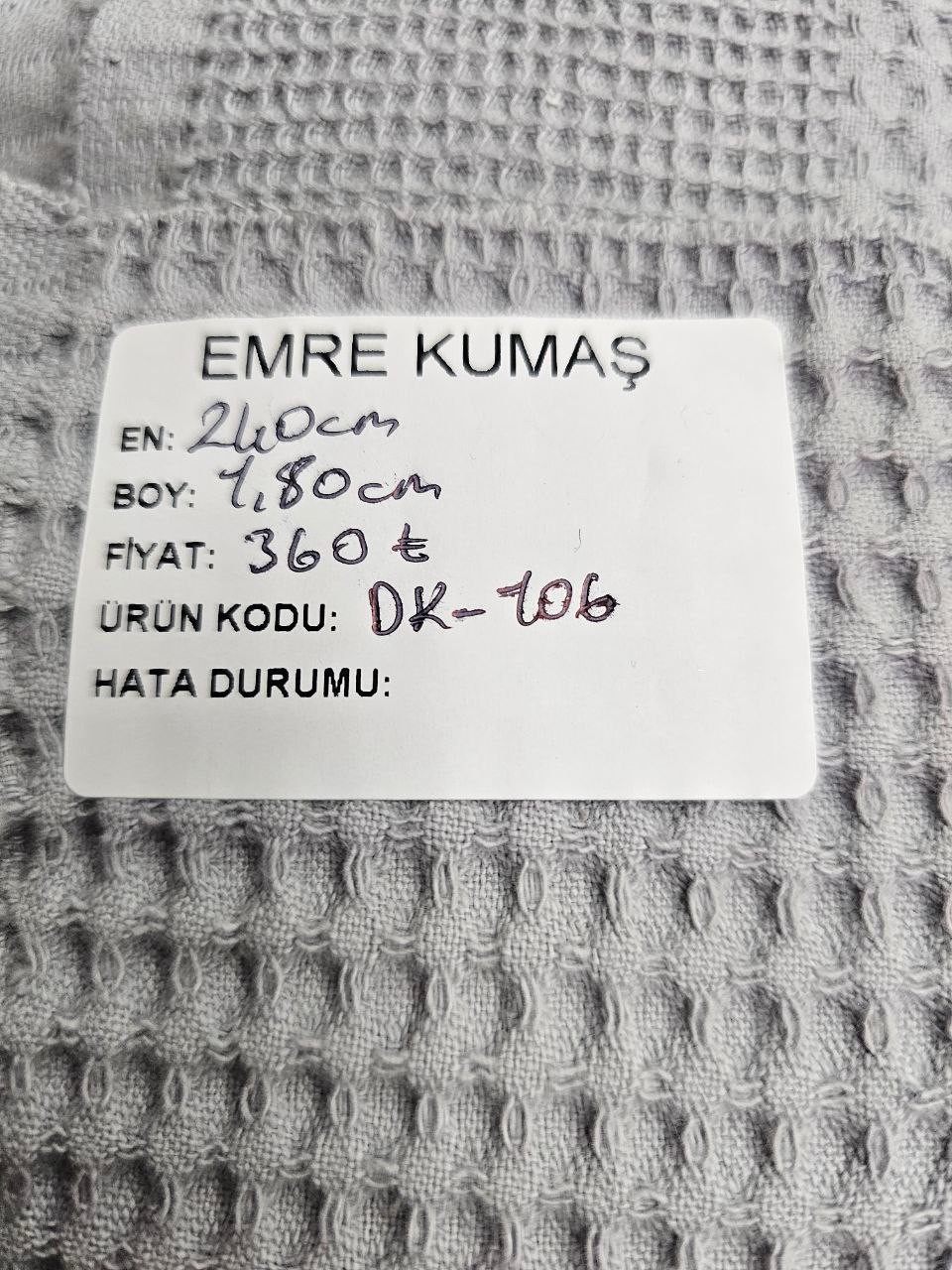 Gri Renk Waffle Pike Kumaşı