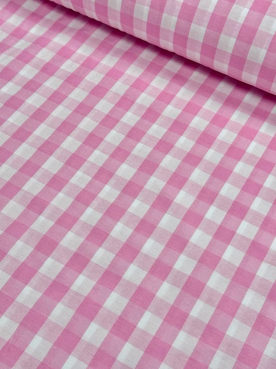 Pembe Kareli Zefir Kumaş