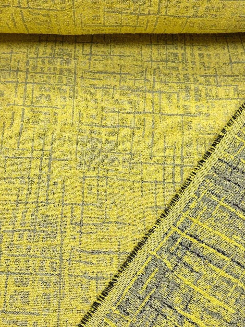 Yellow Gray Striped Linen Upholstery Fabric