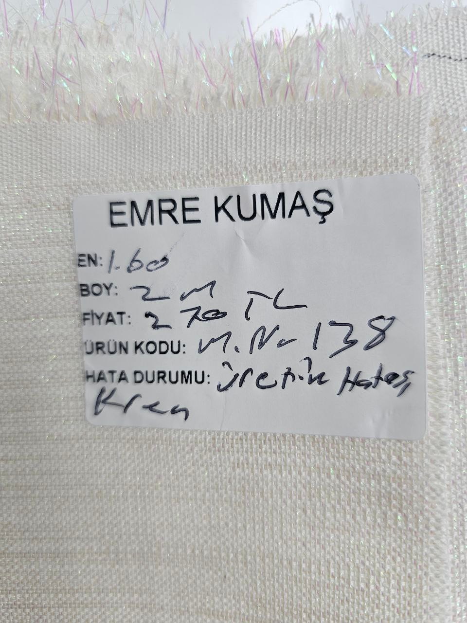 Krem Simli Gardenya Kumaş