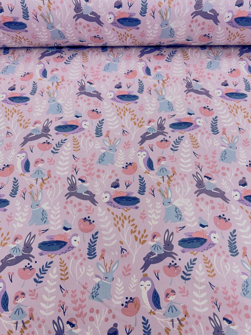 Tavşanlı Prenses Desenli İthal Poplin Kumaş