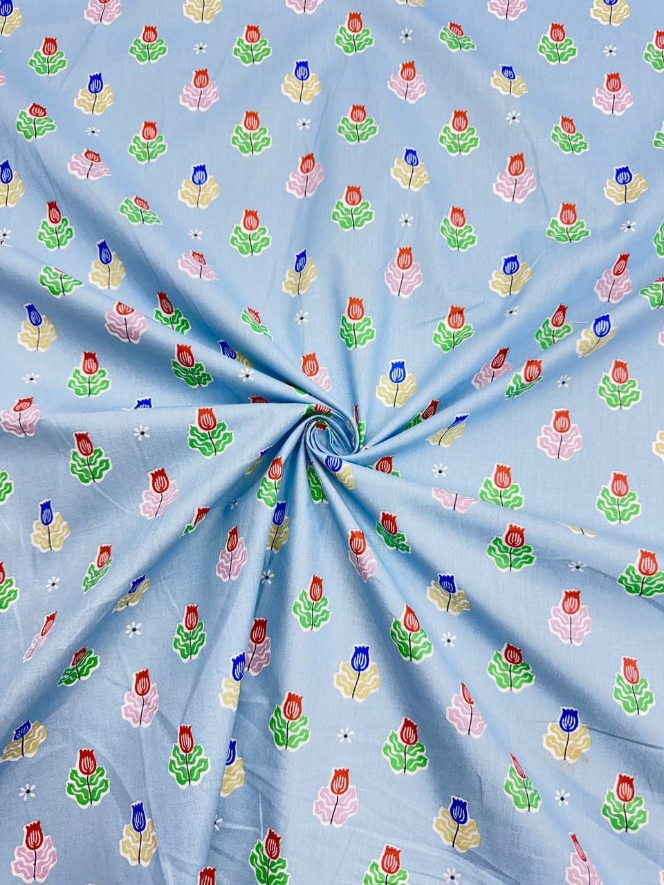 Mavi Lale Desenli Poplin Kumaş