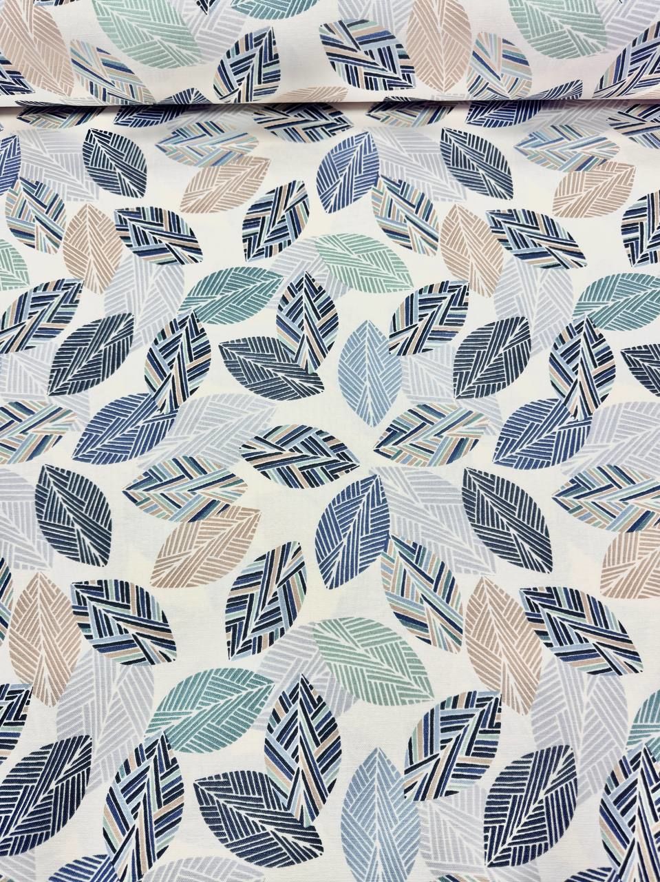 قماش بطة بنقشة أوراق الباستيل النيلي - قماش بطة