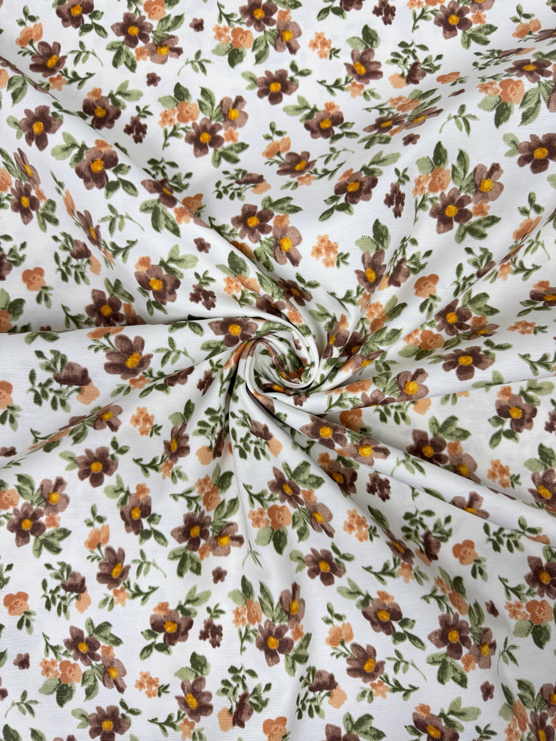 Yellow Small Flower Patterned Duck Fabric - Duck Cloth