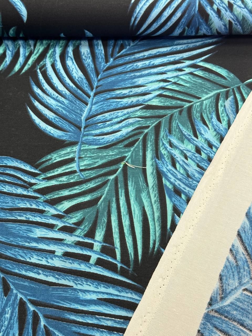 Blue Leaf Patterned Duck Fabric - Duck Cloth