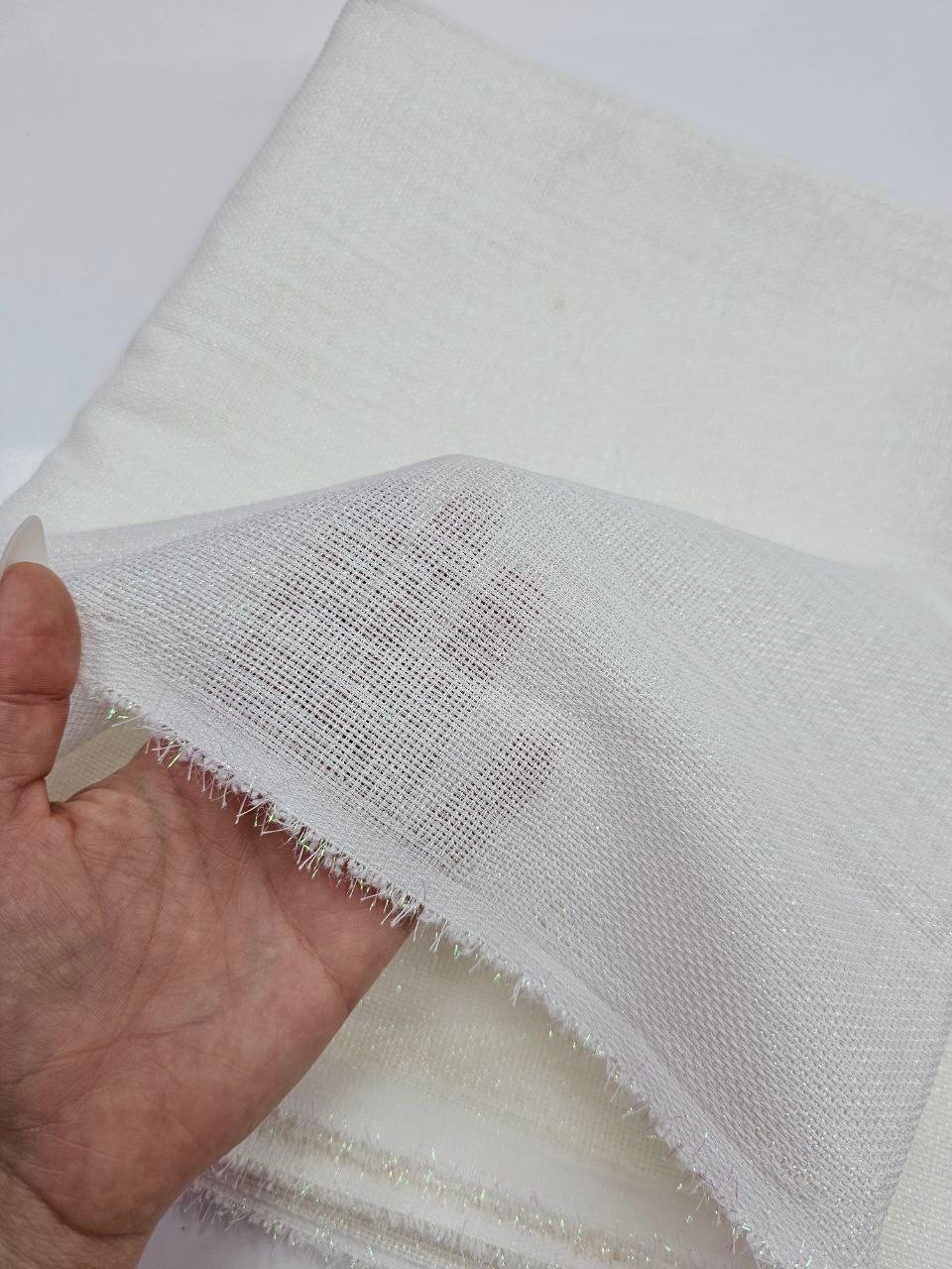 Ekru Renk Simli Linen Kumaş
