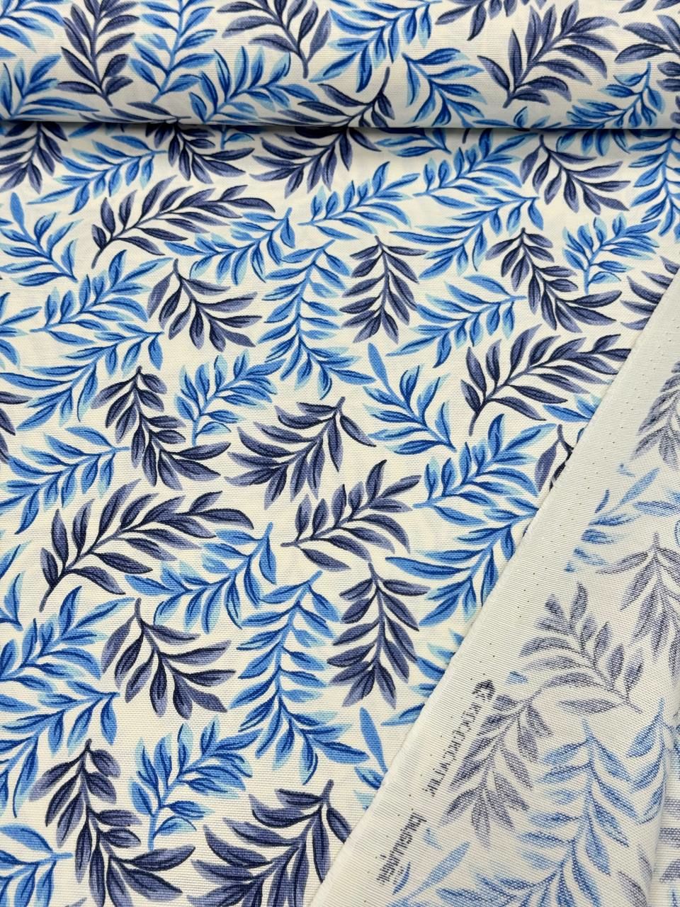 قماش بطة بنقشة فرع أزرق - قماش بطة