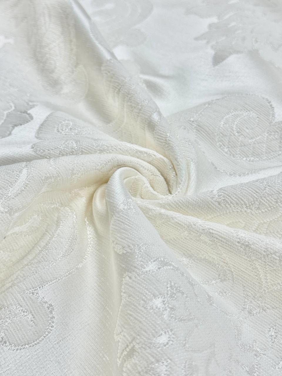 Ecru Large Damask Patterned Chenille Pique Fabric