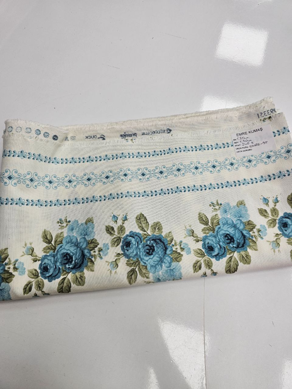 Blue Rose Patterned Duck Fabric