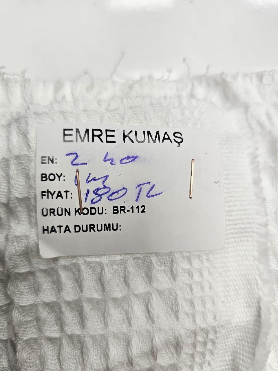 Beyaz Renk Waffle Pike Kumaşı