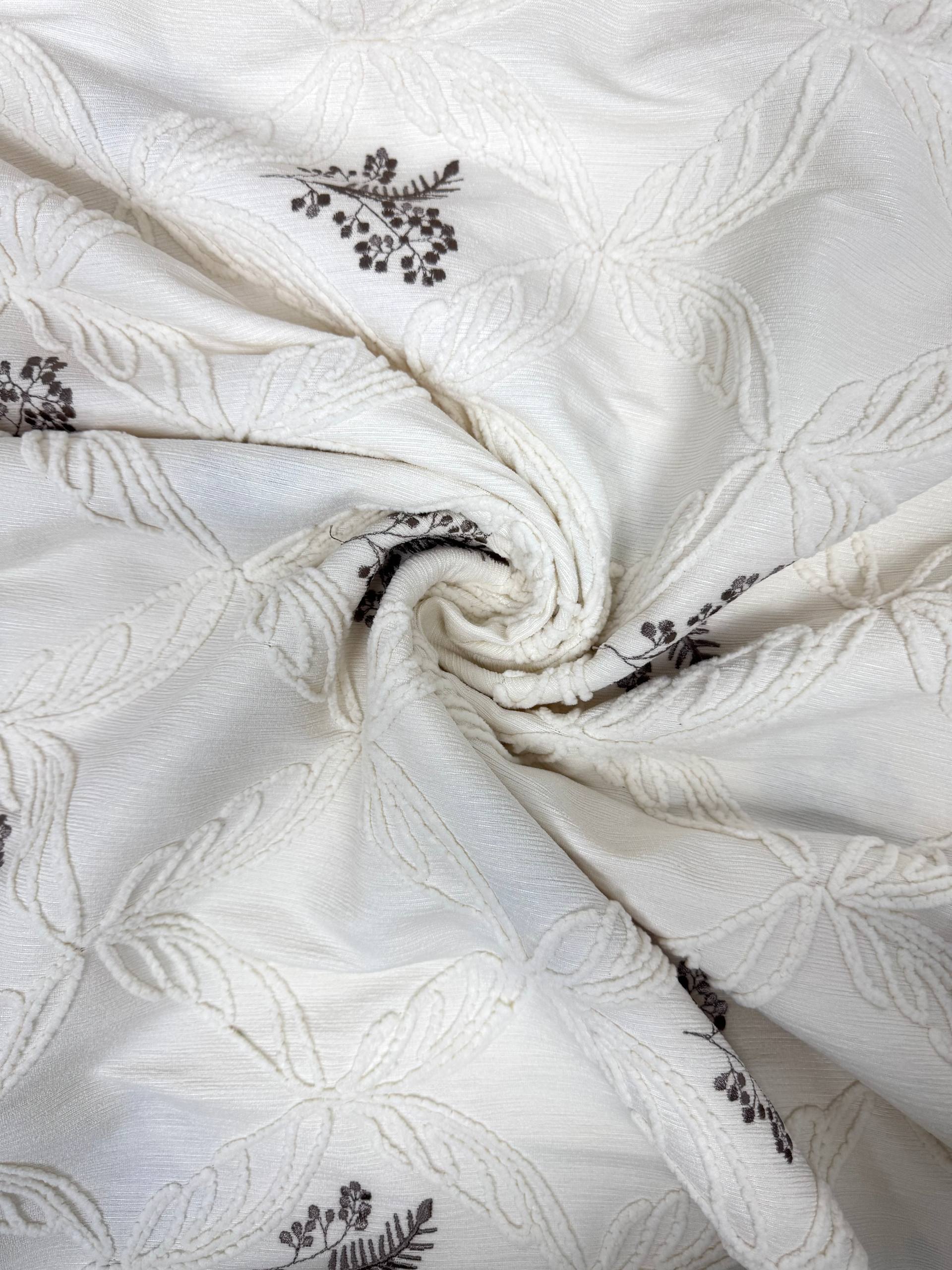Ecru Butterfly Pattern Embroidered Hera Pique