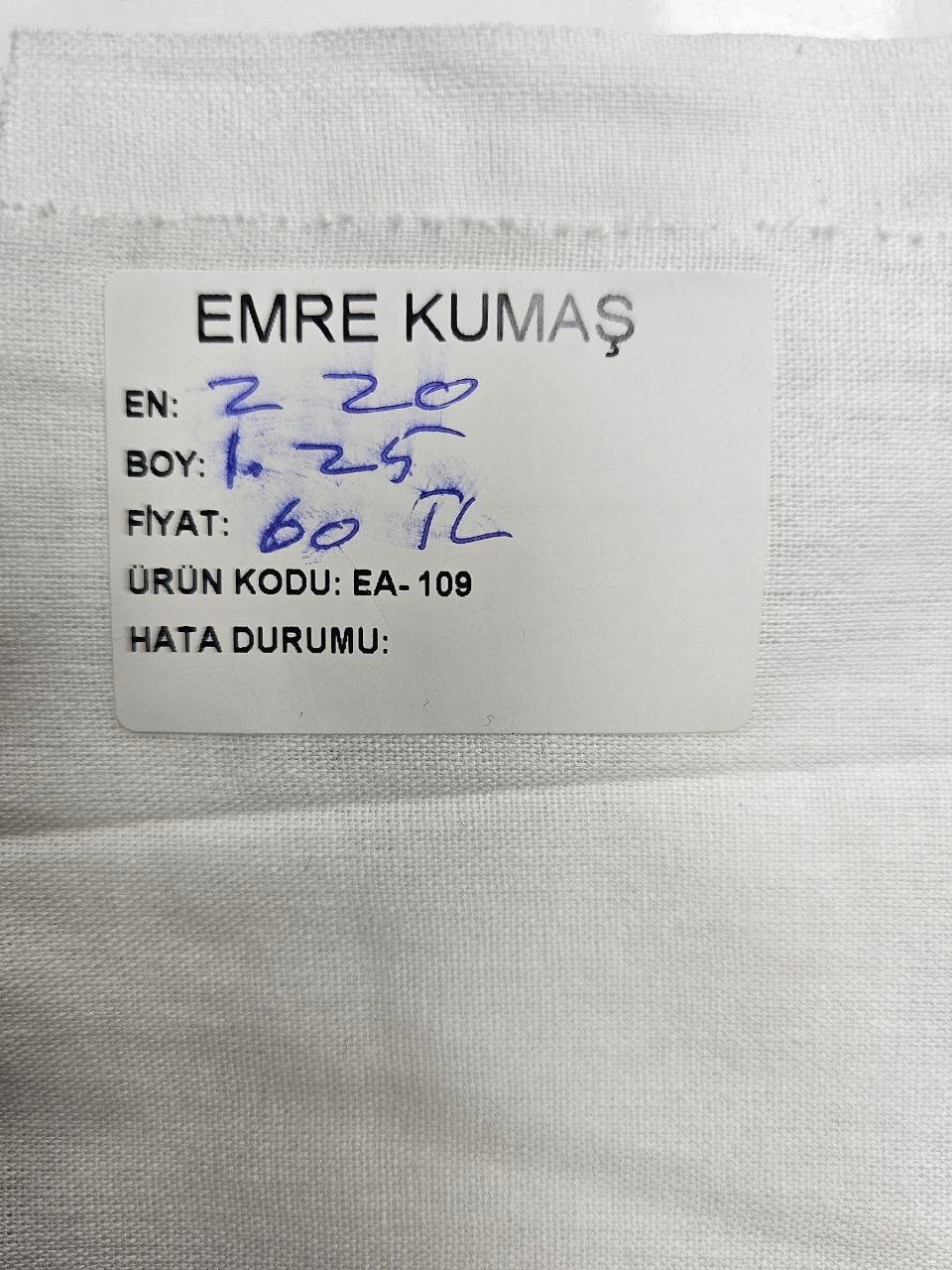 Beyaz Renk Amerikan Bezi Kumaşı