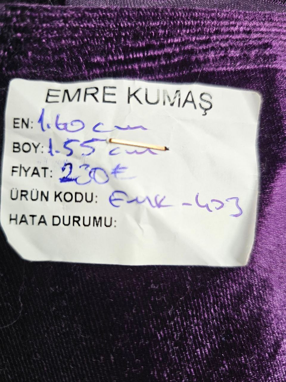 Patlıcan Moru Renk Giyimlik Kadife Kumaş