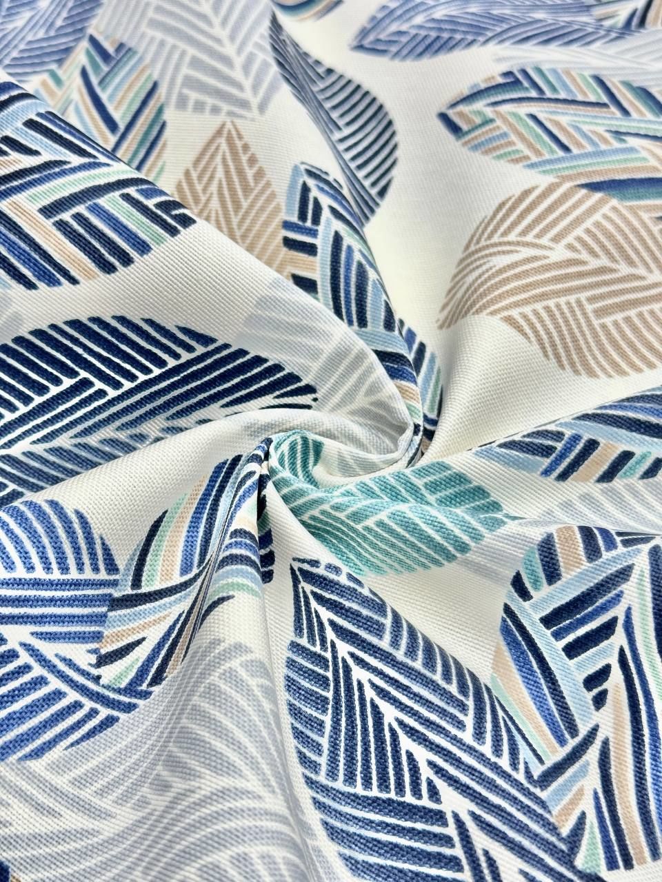 قماش بطة بنقشة أوراق الباستيل النيلي - قماش بطة