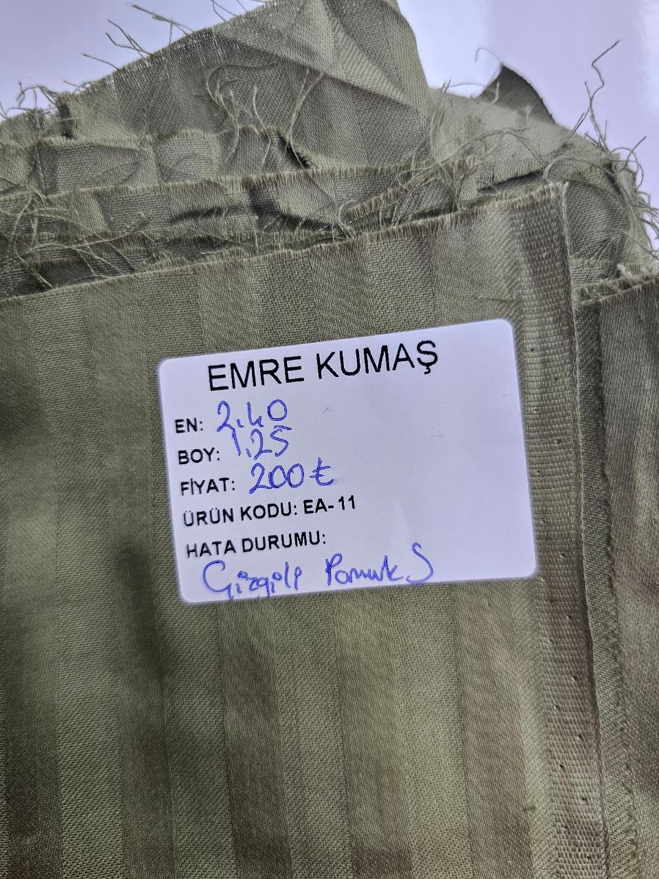 Haki Renk Çizgili Pamuk Saten Kumaş