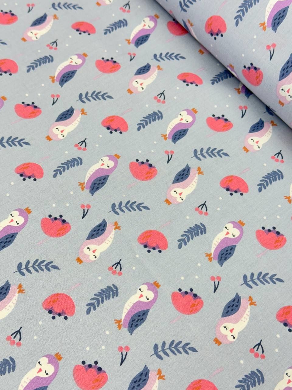 Imported Poplin Fabric with Cute Owl Pattern