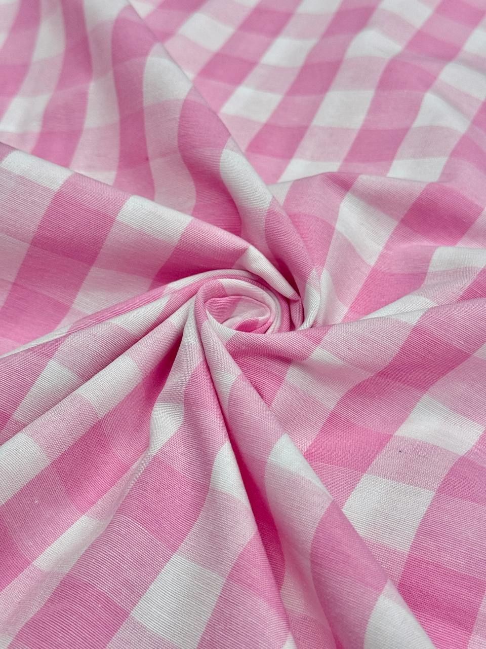 Pembe Kareli Zefir Kumaş