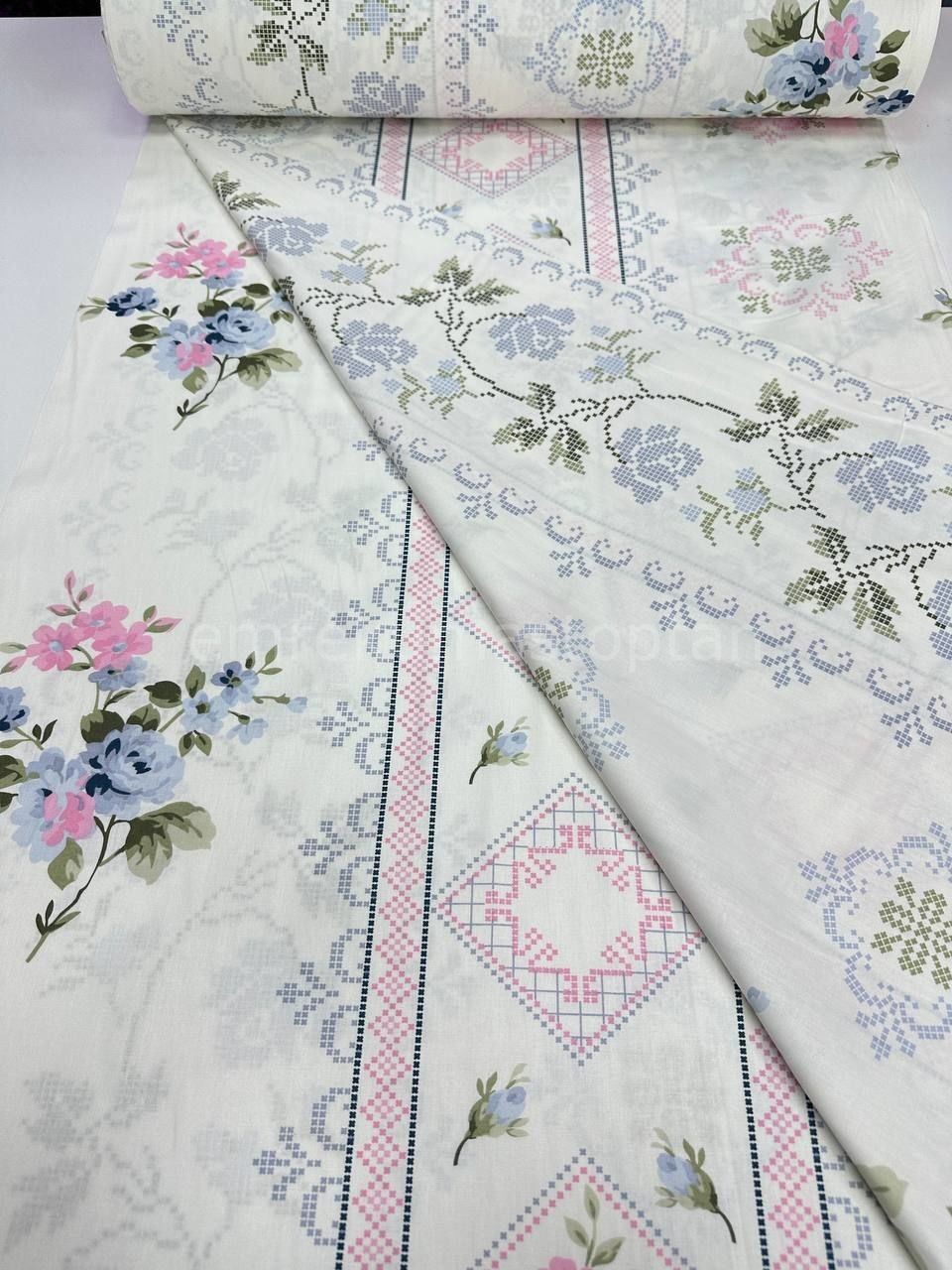 Kaneviçe Desen Nevresimlik Poplin Kumaş
