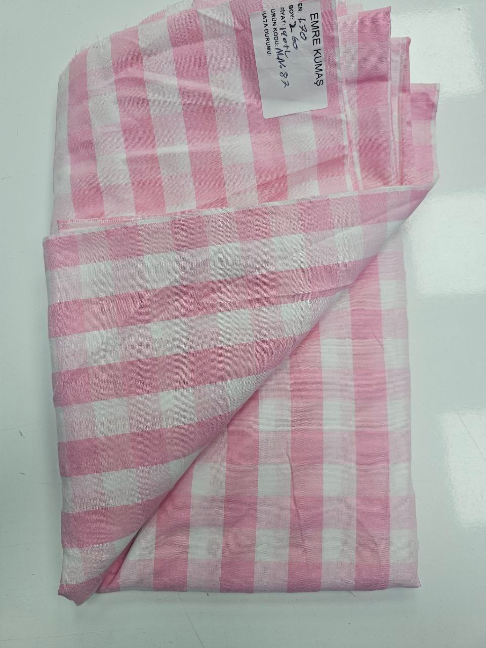 Pembe Kareli Zefir Kumaş