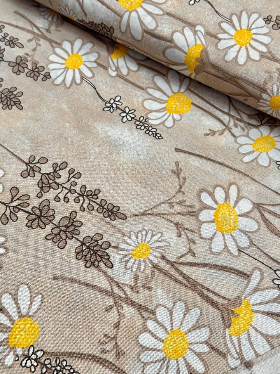 Papatya Desen Nevresimlik Poplin Kumaş