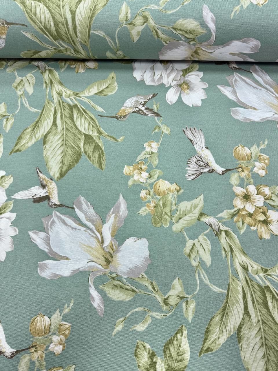 قماش بطة بنقشة توليب كبيرة باللون الأخضر - قماش بطة