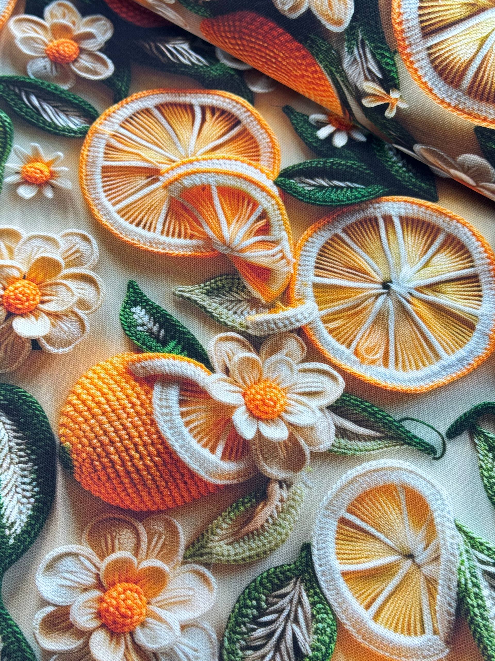 Portakal Desenli Dijital Baskılı Duck Kumaş - Duck Bezi