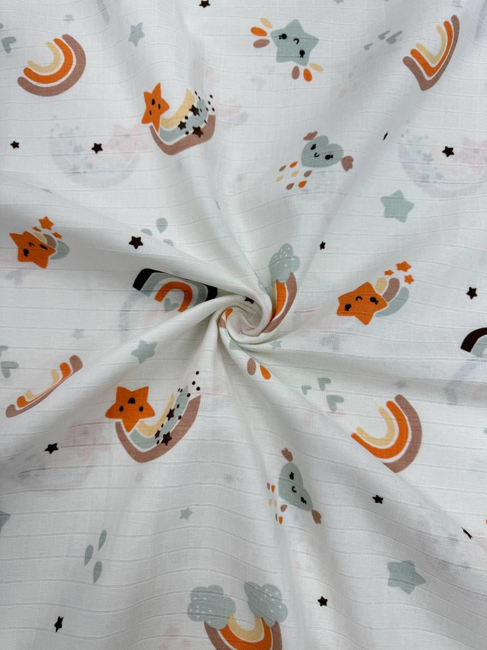Cinnamon Rainbow Patterned Muslin Fabric - Muslin Cloth