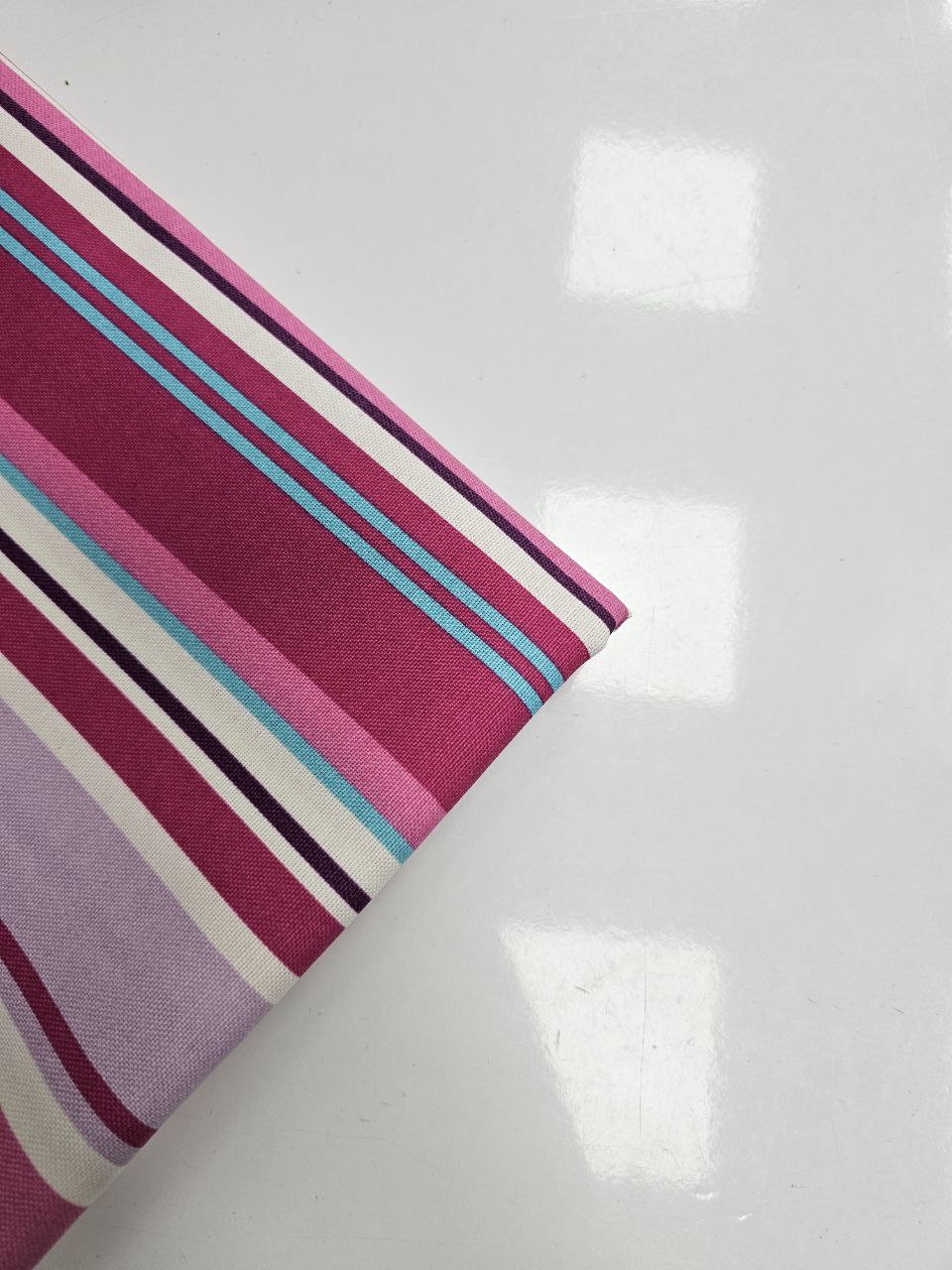 Pink Blue Striped Duck Fabric