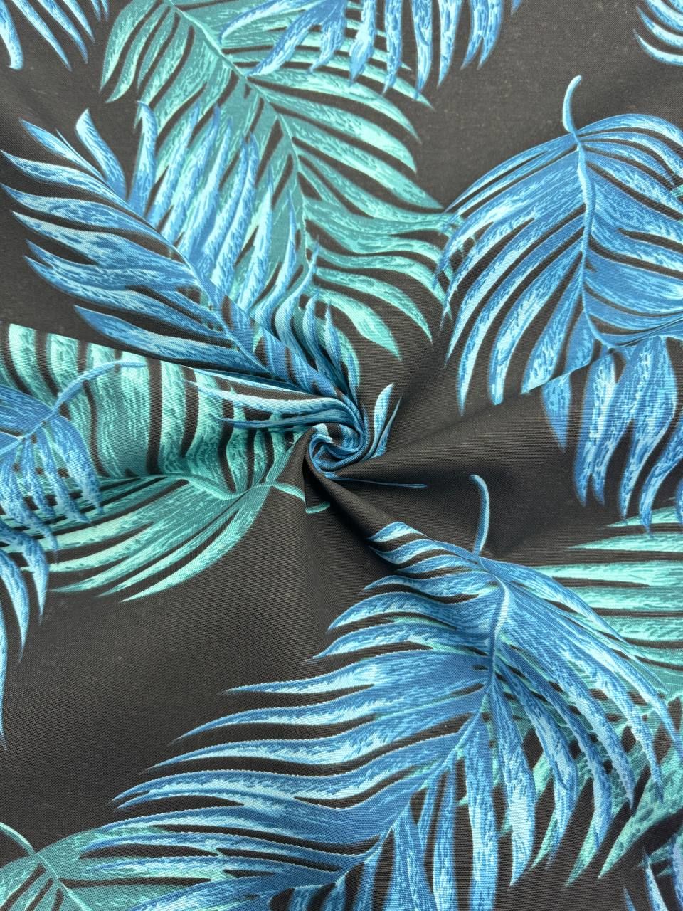 Blue Leaf Patterned Duck Fabric - Duck Cloth