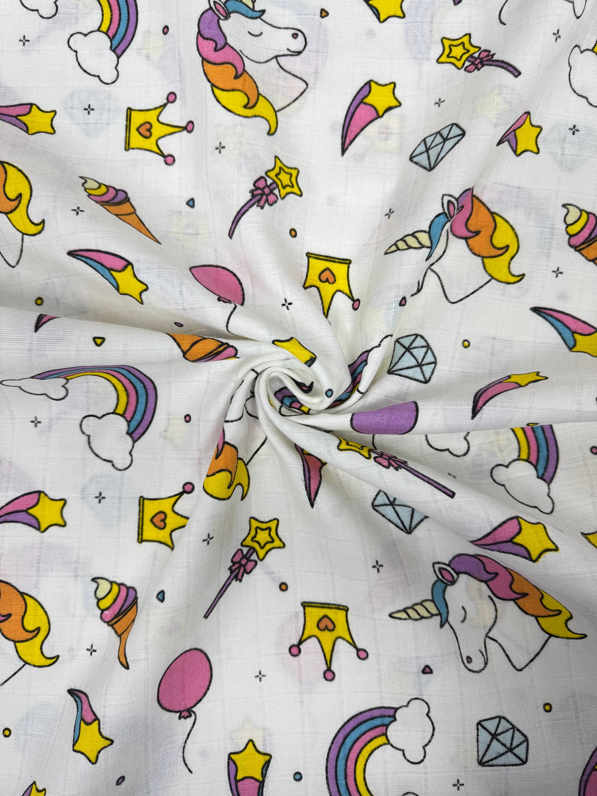 Unicorn Desenli Müslin Kumaş - Müslin Bezi