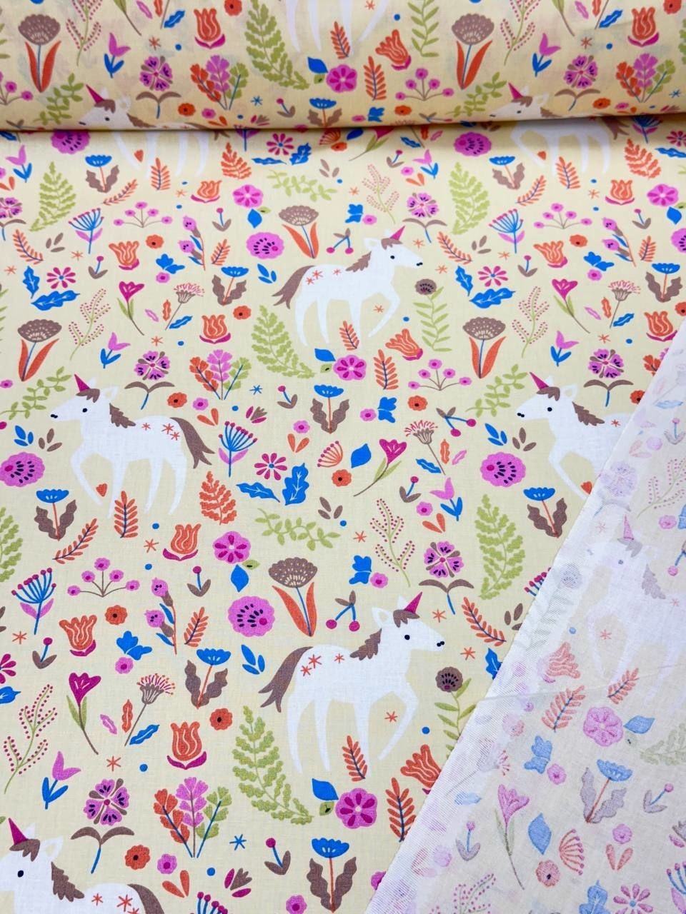 Imported Poplin Fabric with Colorful Spring Flower Pattern