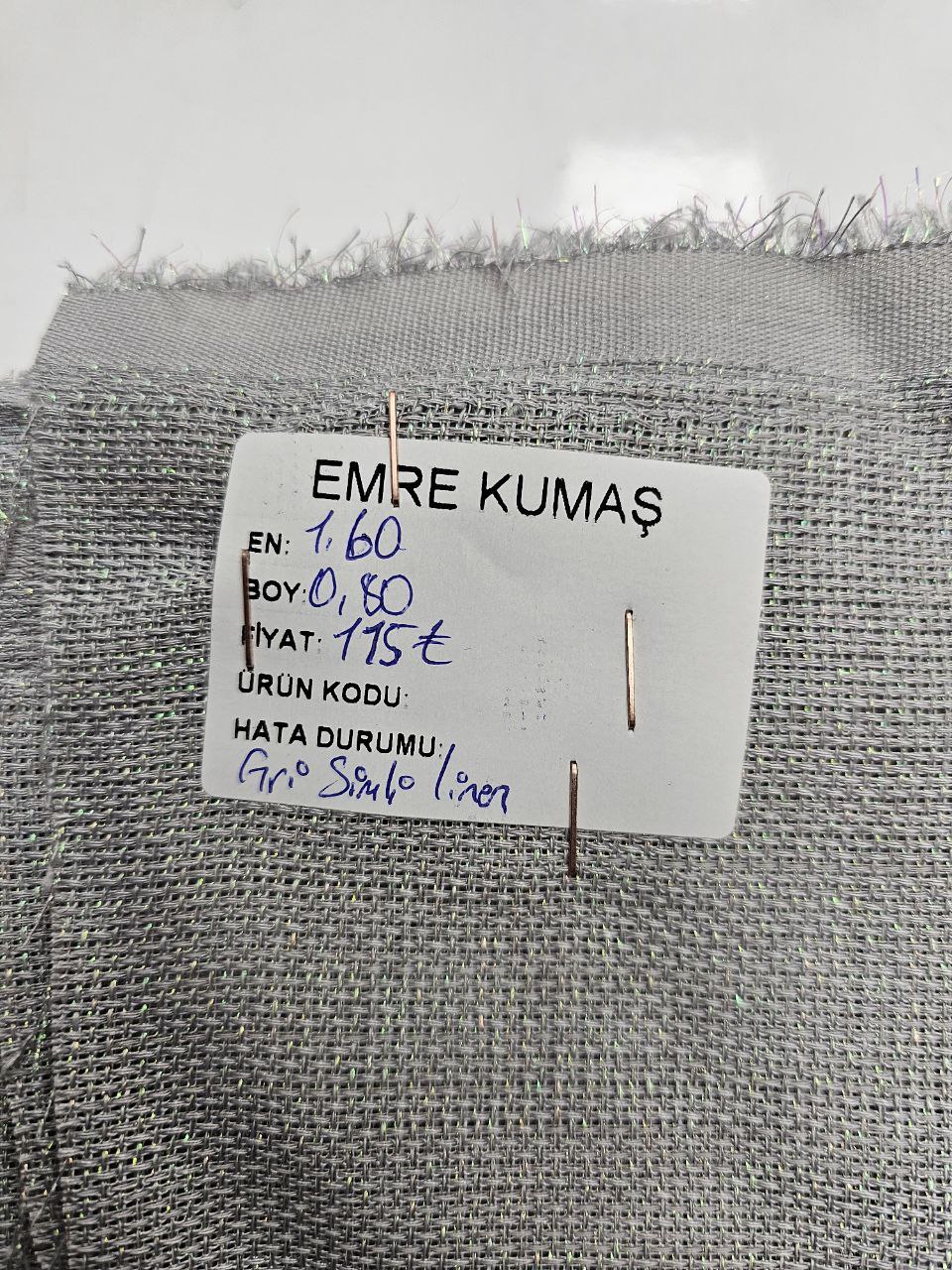 Gri Renk Simli Linen Kumaş