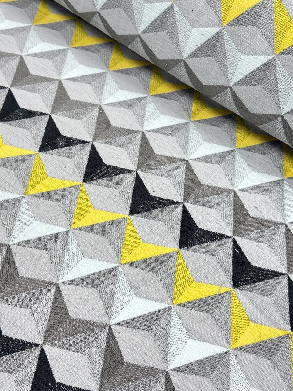 Yellow Gray Triangle Pattern Upholstery Fabric