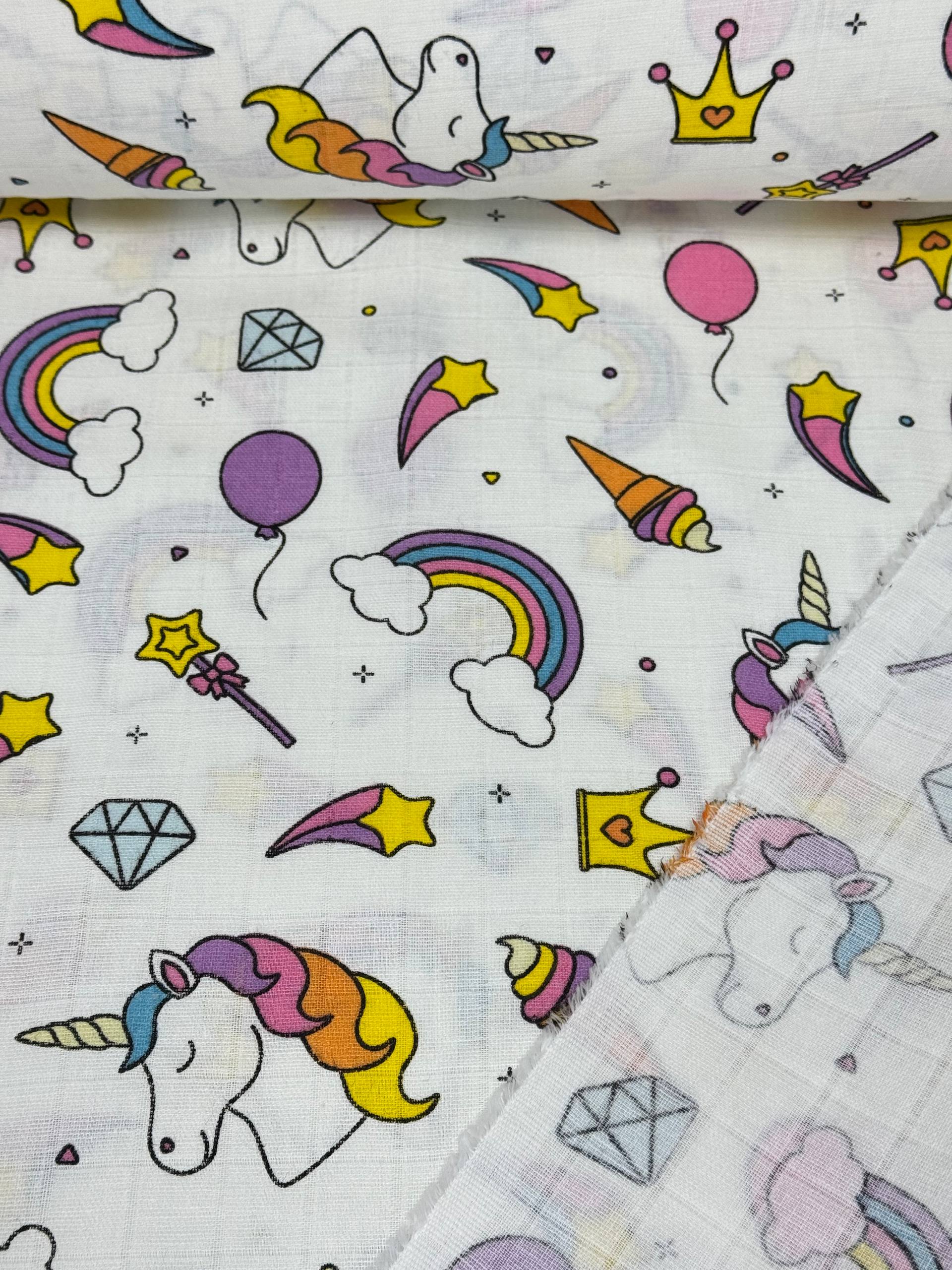 Unicorn Desenli Müslin Kumaş - Müslin Bezi